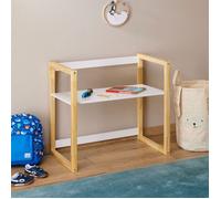 Bureau enfant SUZA réglable en hauteur 80 x 76 x 48 cm en bois massif, Bureau chambre enfant, 4 niveaux de hauteur, Blanc/naturel