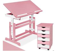 BUREAU ENFANT - TECTAKE - Ensemble Bureau Réglable en Hauteur et Inclinable Enfant et Caisson à Roulettes de Bureau 6 Tiroirs -
