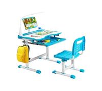 Giantex Bureau Enfants avec Chaise, Réglable en Hauteur, Éclairage LED, Bleu Bleu