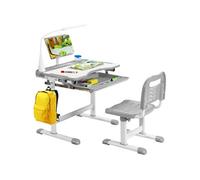 Bureau Enfants avec Chaise, Réglable en Hauteur, Eclairage LED, Gris