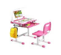COSTWAY Ensemble Bureau et Chaise pour Enfants avec Éclairage LED, Plateau Incliné et Tiroir Coulissant, Réglable en Hauteur, Rose