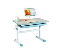 COSTWAY Bureau pour Enfant 3-12 ans - Réglable en Hauteur 51-73 cm & Plateau Inclinable 0-60°- avec Support de Livre & Tiroir, Bleu