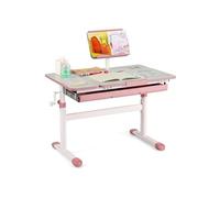 COSTWAY Bureau pour Enfant 3-12 ans - Réglable en Hauteur 51-73 cm & Plateau Inclinable 0-60°- avec Support de Livre & Tiroir, Rosé