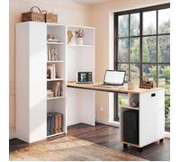 Bureau et bibliothèque 2 en 1,pliable,prise électrique,port USB,étagères réglables,dispositif anti-basculement,bureau d'angle-gauche