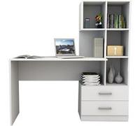 Bureau et Bibliothèque Intégrée 2 Tiroirs 6 Niches Blancs L 108.3 H 130 cm Blanc G