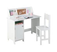 COSTWAY Bureau pour Enfants 3 Ans+ avec Chaise d’Étude, Tableau Blanc, Marqueur, Tableau d’Affichage, Bibliothèque en Bois, Blanc