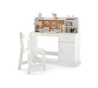 Giantex Bureau et Chaise d'Étude pour Enfants 3 Ans+, Table d'Écriture avec Étagères Blanc Blanc