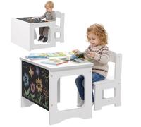 Bureau et chaise pour enfant - AIYAPLAY - 2 pièces - plateau réversible tableau noir - bois - 60x60x50cm - blanc