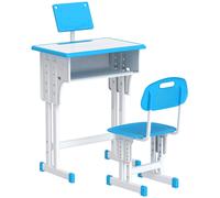 Bureau et chaise pour enfant avec support de lecture casier crochet et porte stylo 60 x 45x 90-102 cm bleu