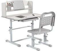 Bureau et chaise pour enfant - Ensemble - 80 x 54,5 x 104 cm - PP/MDF/acier - Montage requis - Design minimaliste - Gris clair