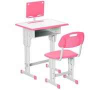 HOMCOM Bureau et chaise pour enfant avec support de lecture, casier, crochet et porte stylo - hauteur réglable - 60 x 45 x 90-102 cm - rose