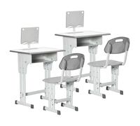 Bureau et chaise pour enfant HOMCOM - Lot de 2 - avec support de lecture, casier, crochet et porte stylo - hauteur réglable - gris