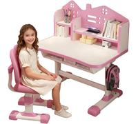 Bureau et chaise pour enfant, réglables en hauteur de 53 à 77 cm, pour filles de 3 à 12 ans. Bureau pour enfant, table ergonomique avec chaise, idéal pour l'étude et le dessin, couleur rose