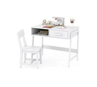 Giantex Bureau et Chaise pour Enfants 3 Ans+, Ensemble Table d'Étude en Bois, Blanc Blanc