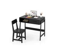 Bureau et Chaise pour Enfants 3 Ans+, Ensemble Table d'Etude en Bois, Noir