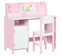 Bureau et chaise pour enfants - Bureau pour enfants - Bois - Armoire de rangement latérale - Étagères ouvertes - PlateauReproductioné avec des motifs de bandes dessinées - Rose - 90 x 45 x 85 cm