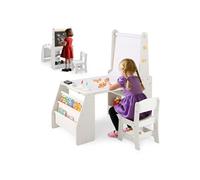 Bureau et Chaises pour Enfants avec Chevalet, Tableau Blanc et Tableau Noir, Gris