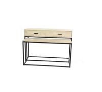 Bureau et console en bois de manguier beige, avec rangement, 1 tiroir, poignées métal noir - Pomax, PURE - 120x35x86 cm