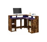 Bureau et lumières LED chêne fumé 130x130x91cm bois ingénierie