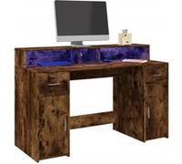 vidaXL – Bureau chêne fumé 140x55x91 cm – Bois d'ingénierie – Lumières LED