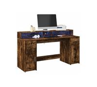 vidaXL Bureau et lumières LED chêne fumé 160x55x91cm bois d'ingénierie, bureau de travail, bureau d'étude, bureau à 3309433 Marron G