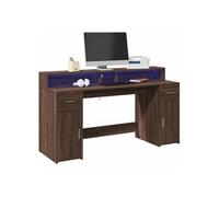 Bureau et lumières LED chêne marron bois d ingénierie