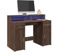 Bureau et lumières LED chêne marron bois d ingénierie Marron