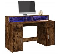 vidaXL Bureau avec lumières LED Gris béton 140x55x91 cm Bois d'ingénierie