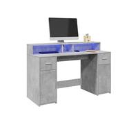 Bureau et lumières LED gris béton 140x55x91cm bois d'ingénierie, bureau de travail, bureau d'étude, bureau à 3309423
