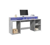 Bureau et lumières LED gris béton 200x55x91cm bois d ingénierie