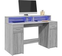 Bureau et lumières LED sonoma gris 140x55x91 cm bois ingénierie