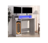 vidaXL Bureau à lumières LED Sonoma gris Bois d'ingénierie 97x45x90 cm