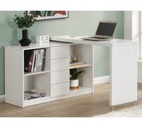 Bureau extensible avec plateau pivotant 360° - MDF - Blanc laqué - PAVELO
