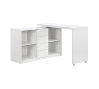 Vente-unique - Bureau Extensible PAVELO avec Plateau pivotant 360° - MDF Blanc laqué Brillant, Meuble modulable avec rangements intégrés, idéal pour optimiser l’Espace dans Bureau, Salon ou Studio