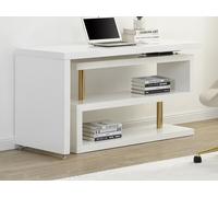 Bureau extensible avec plateau pivotant 360°- MDF laqué - Blanc et doré - NICEPHORE II