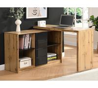 Bureau extensible avec plateau pivotant 360° - MDF - Naturel et noir - PAVELO