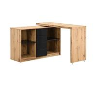 Bureau extensible avec plateau pivotant 360° - MDF - Naturel et noir - PAVELO