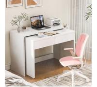 Bureau extensible - MODERNLUXE - 110x40x78 cm - Combinaison flexible - Roulettes - Certifié FSC - Blanc