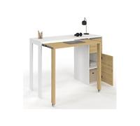 IDMarket - Bureau Extensible Ron avec Colonne de Rangement tiroir et Placard Blanc et Bois