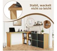 Bureau extensible table de travail d'angle 260x48x78 cm, plateau 360°, 4 tiroirs et 4 compartiments pratiques