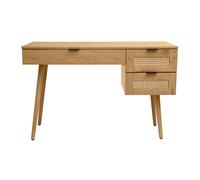 Bureau finition bois clair, cannage rotin et métal noir 3 tiroirs L120 cm MANILLE