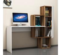 Bureau fonctionnel 6 rangements - bois et blanc TURKU