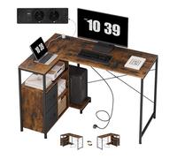 Bureau Forme L - WOLTU Table d'Ordinateur - avec Prises et USB-A,Typ-C - 120x80x76cm - Marron Rustique