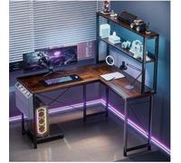 Bureau gamer en L 148cm, LED, ports USB, prises AC, étagères, réversible, bureau informatique gaming,bureau d’angle,espace rangement