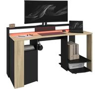 Bureau Gamer - META - Chêne / Noir - 152 x 61,5 x 86,7 cm - PARISOT