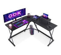 Bureau Gaming Angle Coleshome, Fibre de Carbone Noir, 127x127cm, Support pour Moniteur, Table en L