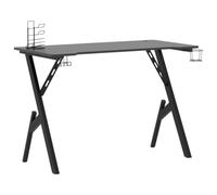 Bureau gaming avec pieds en Y, noir, 110 x 60 x 75 cm, bois et fer | Plateau de 15 mm, support pour casque, porte-gobelet, support de contrôleur, pieds en Y en fer, montage requis