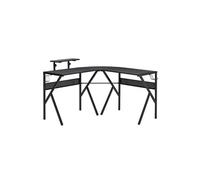 Bureau gaming d'angle bureau gamer bureau informatique bracket casque porte-gobelet étagère écran réglable métal panneaux texture carbone noir