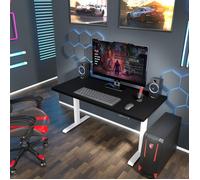 Bureau Gaming Électrique Réglable BIMotion 1S 140x70x3,2 cm Blanc/Noir, Bureau Ergonomique et Moderne, Ajustable pour Gaming
