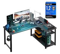 Bureau Gaming en Forme de L, Bureau d’Angle avec Étagères Rangement,100L*70P*74H,Noir